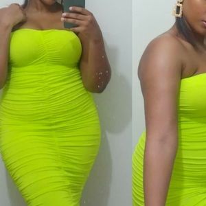 Neon Green Ruched Midi Sun Dress
